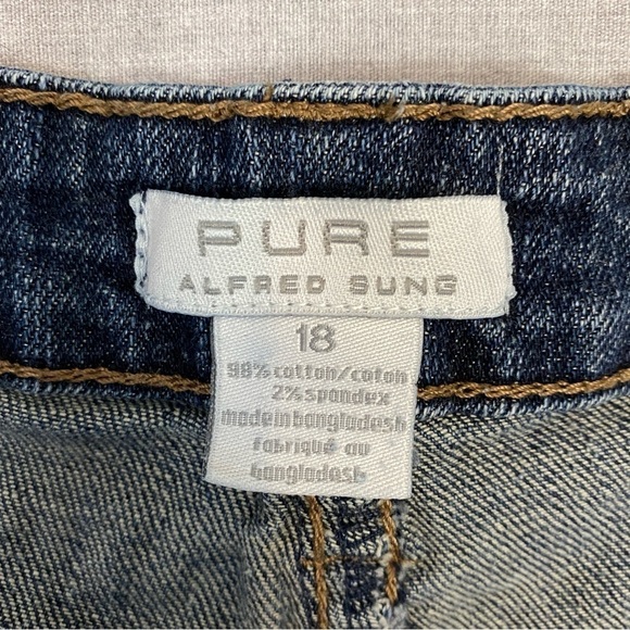 Pure Alfred Sung Jean Shorts Board Shorts Mid Rise Sz 18 Blue Denim - Picture 5 of 6